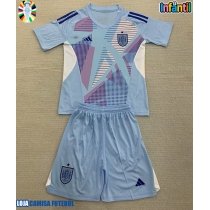 Camisa de Futebol Espanha Goleiro Equipamento Principal Infantil Europeu 2024 Manga Curta (+ Calças curtas)